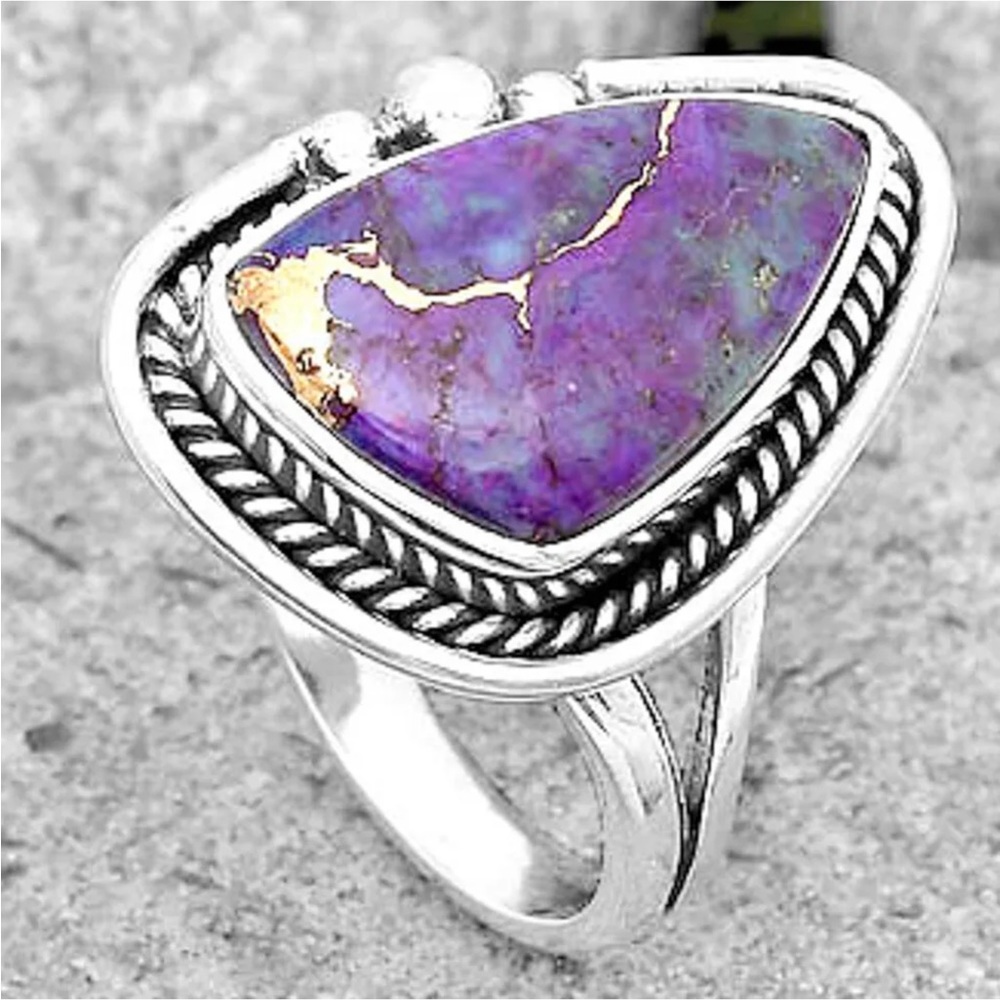 Copper turquoise sterling silver ring size 7 - Picture 3 of 4